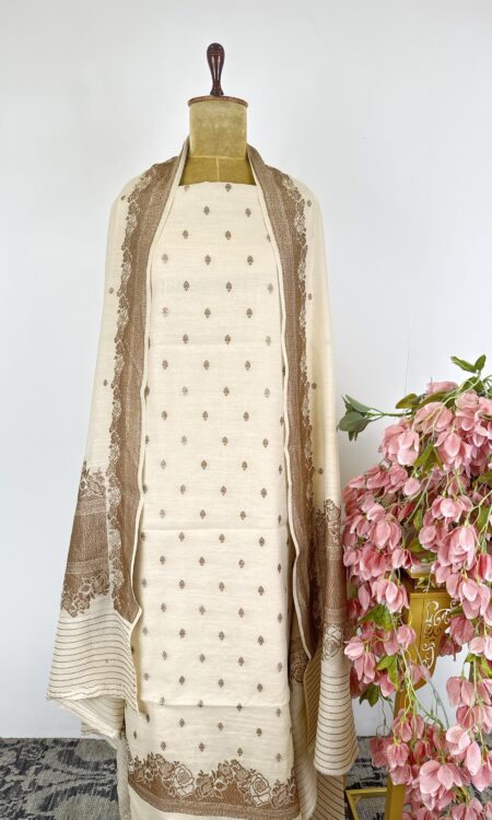 Off white colour Munga silk unstitched suit
