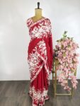 Red colour satin Parsi gara saree