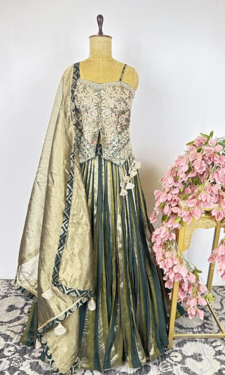 Bottle green colour lehenga with top