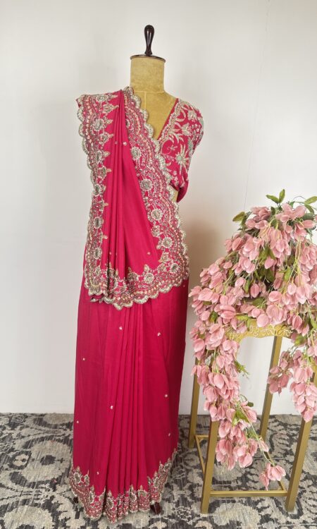Rani pink colour saree