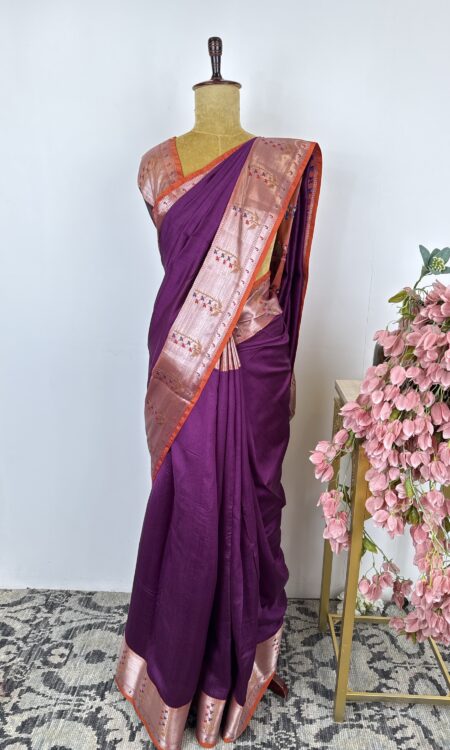 Wine Tussar silk saree