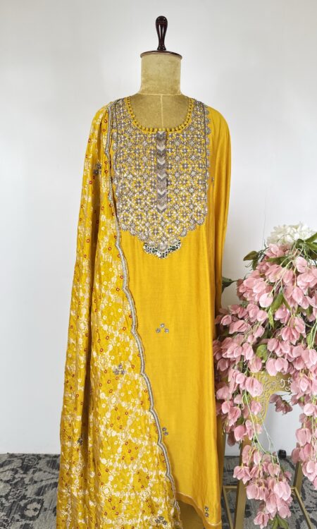 Yellow colour  semi stitched suit