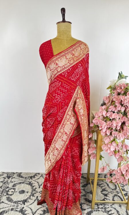 Red colour bandhani saree