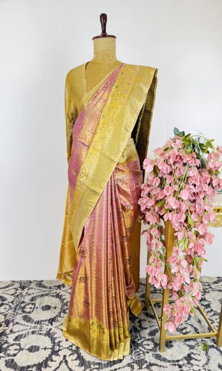 Onion pink colour Kanchi saree