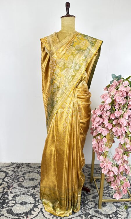 Golden yellow color Kanchi saree