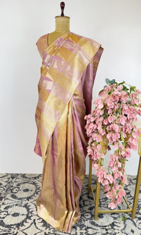 Gold and lavender colour Kanchi saree