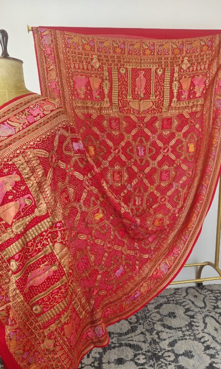 Red colour Shri krishna bandhani dupatta