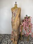 Brige colour tussar saree with cross stitch embroidery