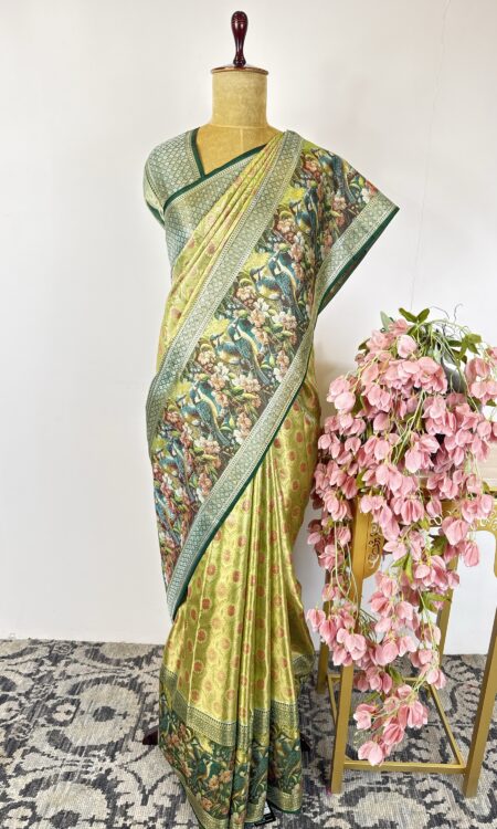 Parrot green Kanchi tissue saree