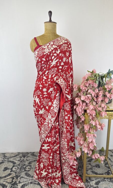 Red colour Parsi gara saree