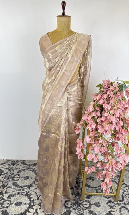 Lavender colour Kora Banarasi saree