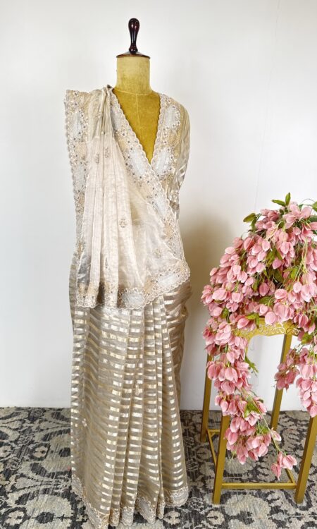 Silver colour tissue saree