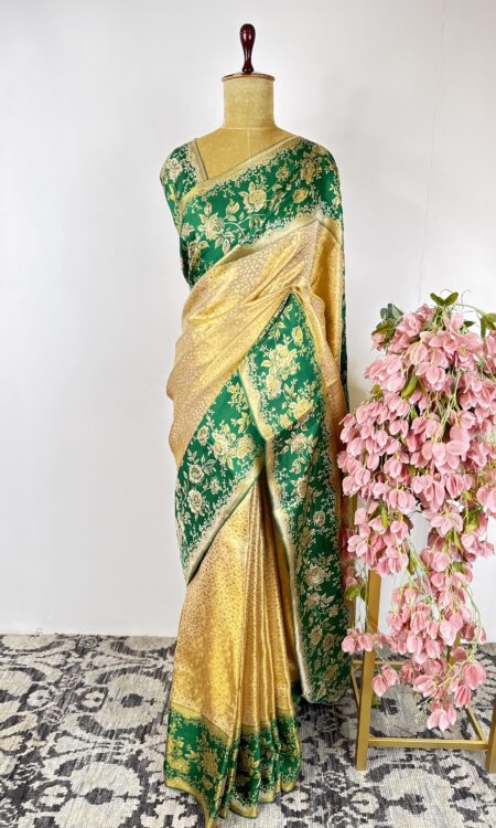 Gold and green kanchi tissue saree