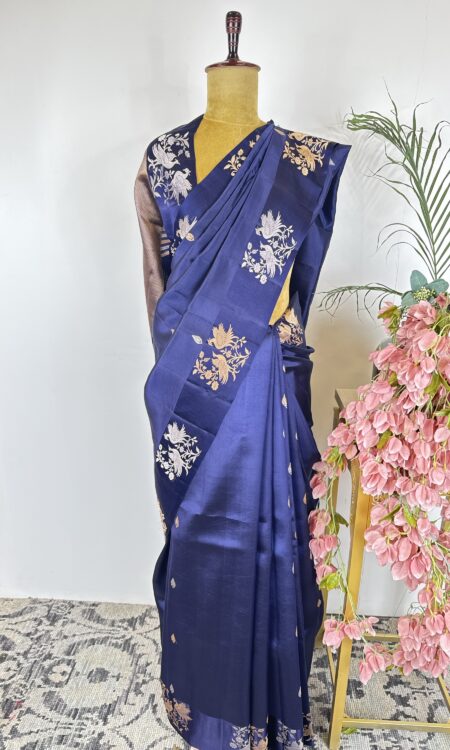 Ink blue colour raw mango saree