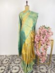 Yellow and sea blue Kanchi tissue saree