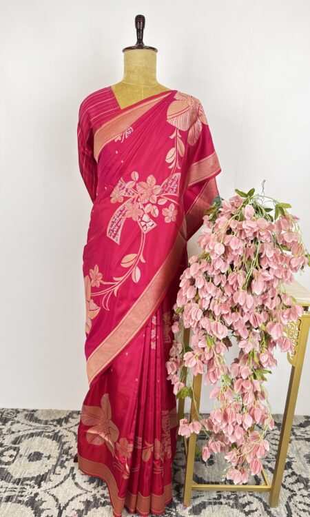 Red colour Banarasi silk saree