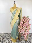Sky blue colour Kora Banarasi saree