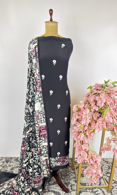 Black colour Parsi Gara unstitched suit