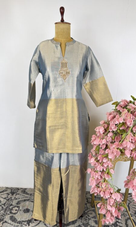 Grey and gold tissue suit