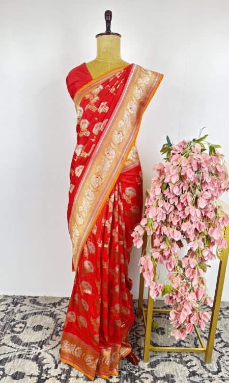 Orange colour Banarasi silk saree