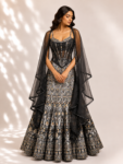 Black colour fitted lehenga with corset top