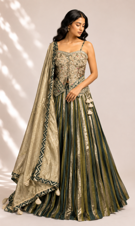 Bottle green colour lehenga with top