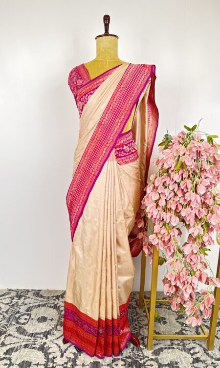 Beige colour Banarasi silk saree