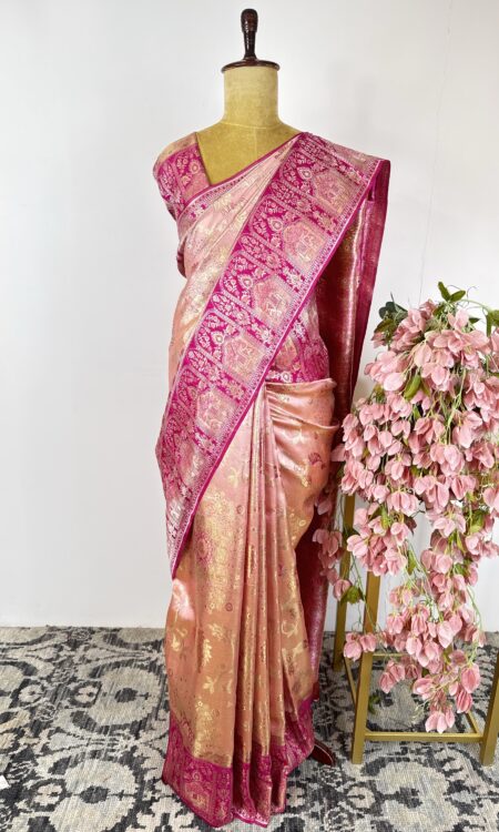 Peach and pink Kanchi tissue saree