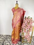 Orange gold and pink kanchi saree