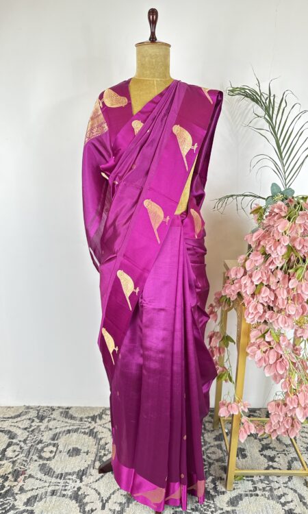 Burgundy colour raw mango saree