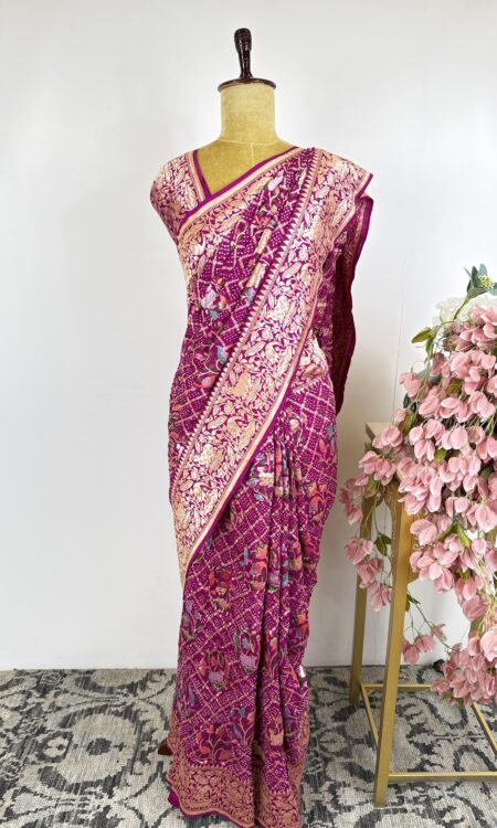Magenta colour bandhani saree