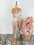 Silver colour Banarasi tissue saree