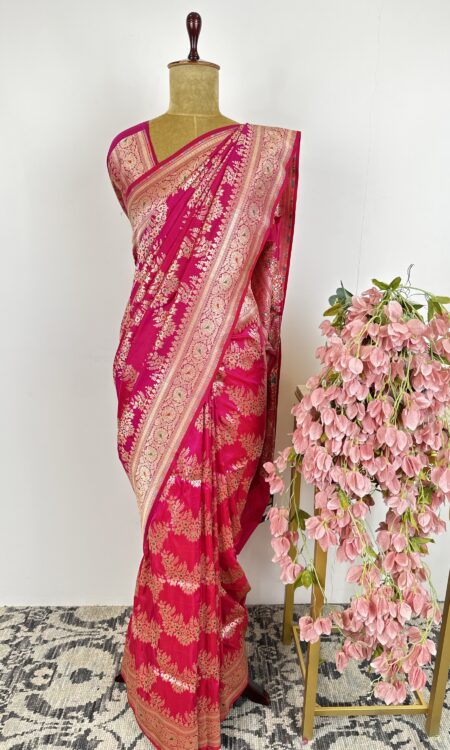 Pink colour Banarasi silk saree