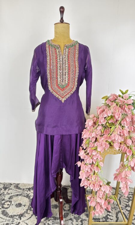 Purple colour short top with harem pants