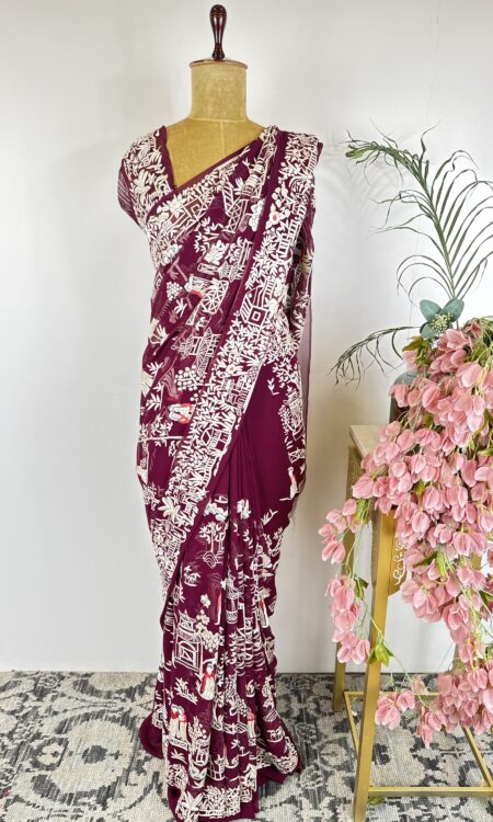 Wine colour Parsigara saree