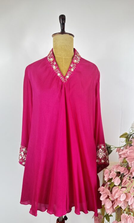 Rani pink colour bias kurta