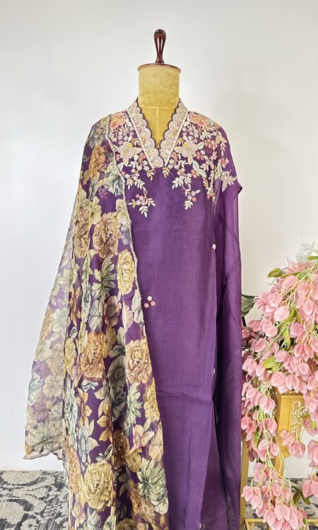 Violet colour semi stitched suit