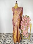 Purple and gold colour kanchi saree
