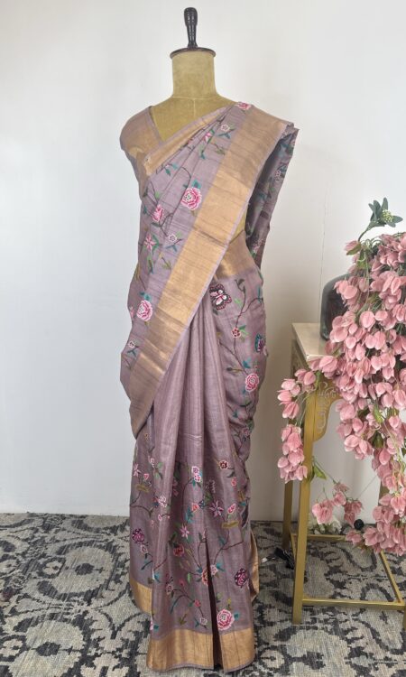 Lilac tussar silk saree