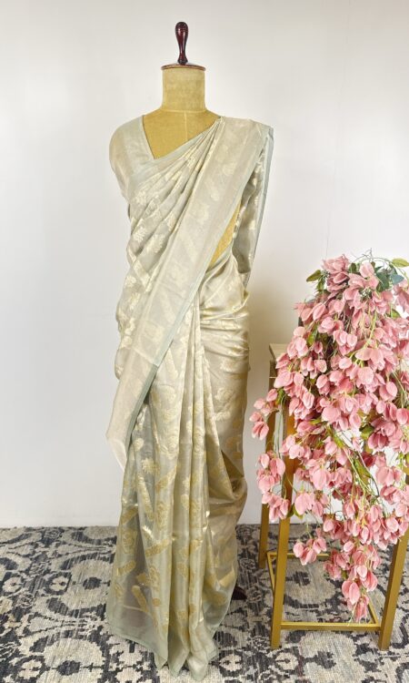 Sea green Kora Banarasi saree