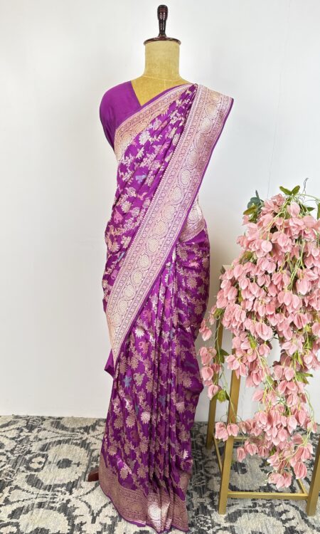 Purple colour Banarasi silk saree