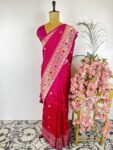 Pink colour raw mango saree with paithani border
