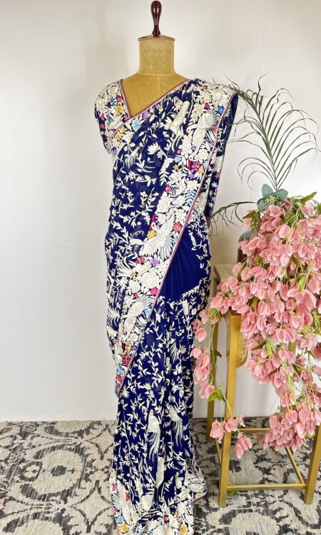 Ink blue colour Parsigara saree