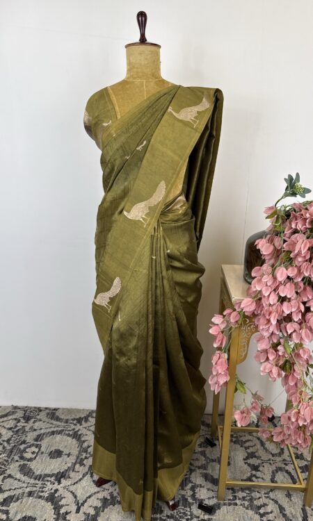 Olive green silk saree