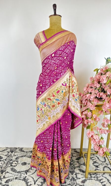 Magenta colour bandhani saree