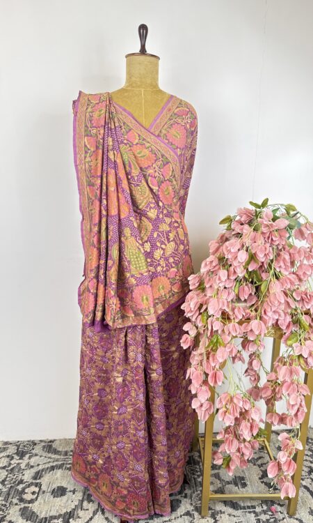 Lavender colour Krishna ji bandhani saree