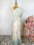 Blue white organza saree
