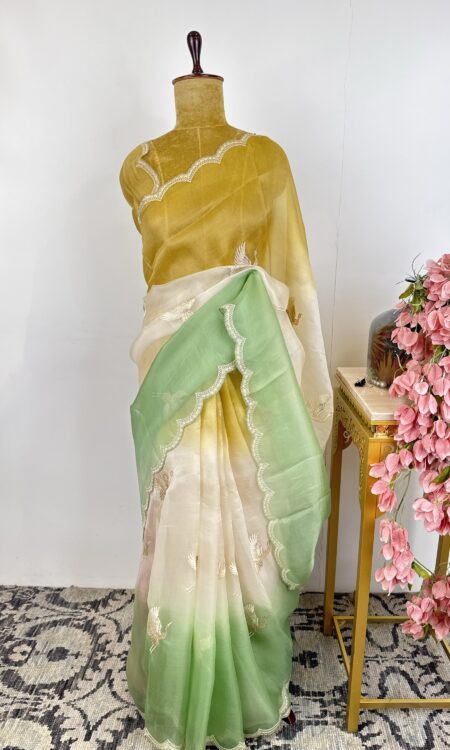 Tri colour organza sareee