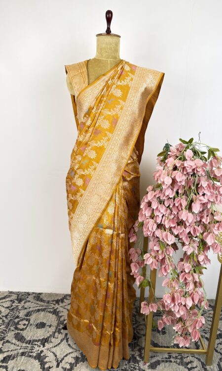 Yellow colour Banarasi silk saree