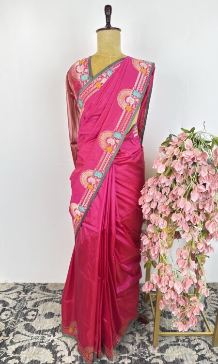 Pink colour Banarasi silk saree